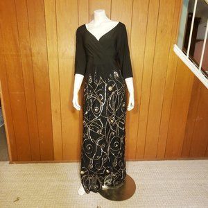 NWT IGIGI Vintage Black And Gold Formal Dress Women's Size 16